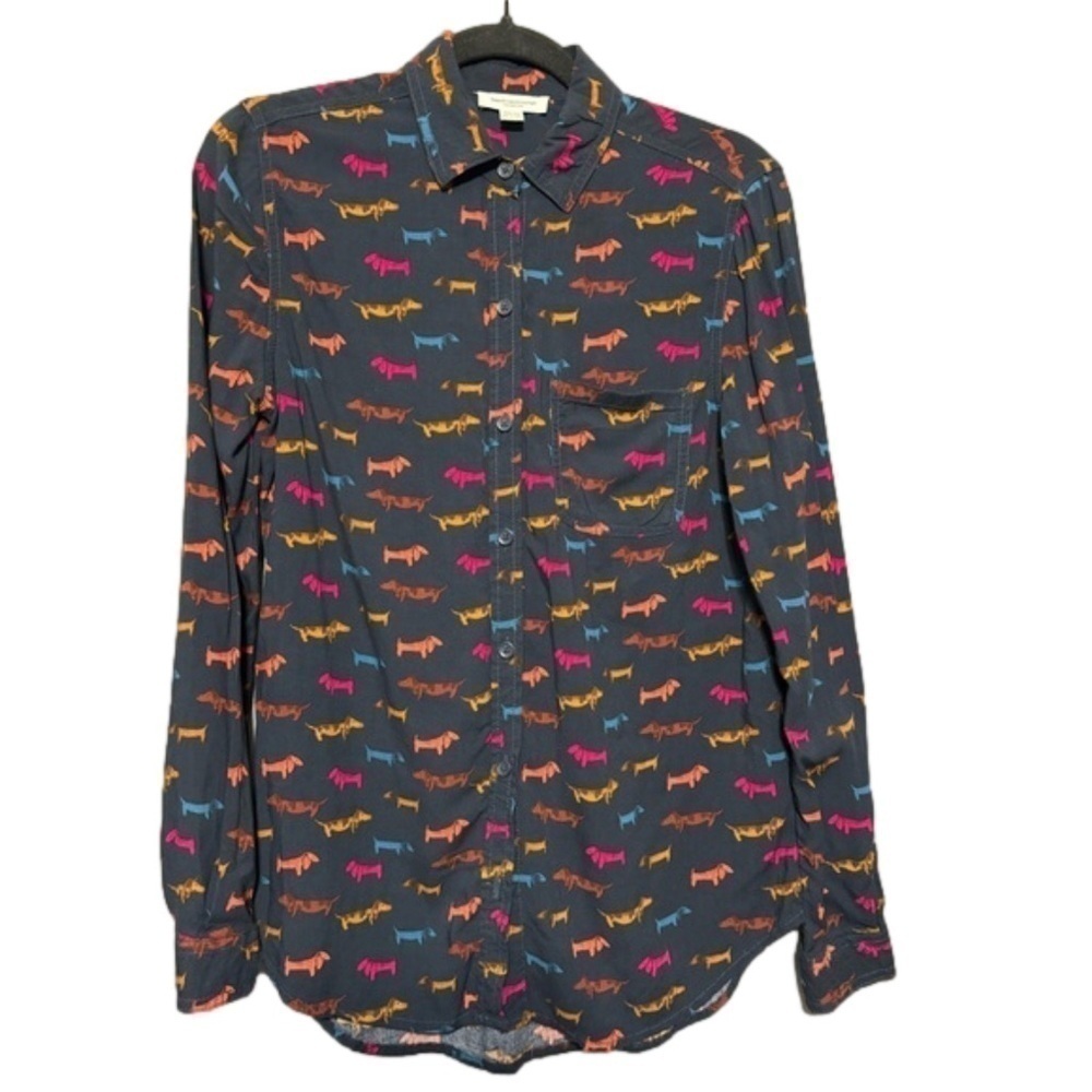 Beach Lunch  Lounge Dog Print Unisex Button down shirt, size XS